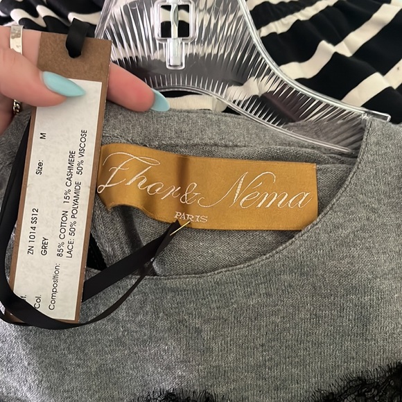 Zhor & Nema Lace Grey Short Sleeve Sweater - Picture 3 of 3